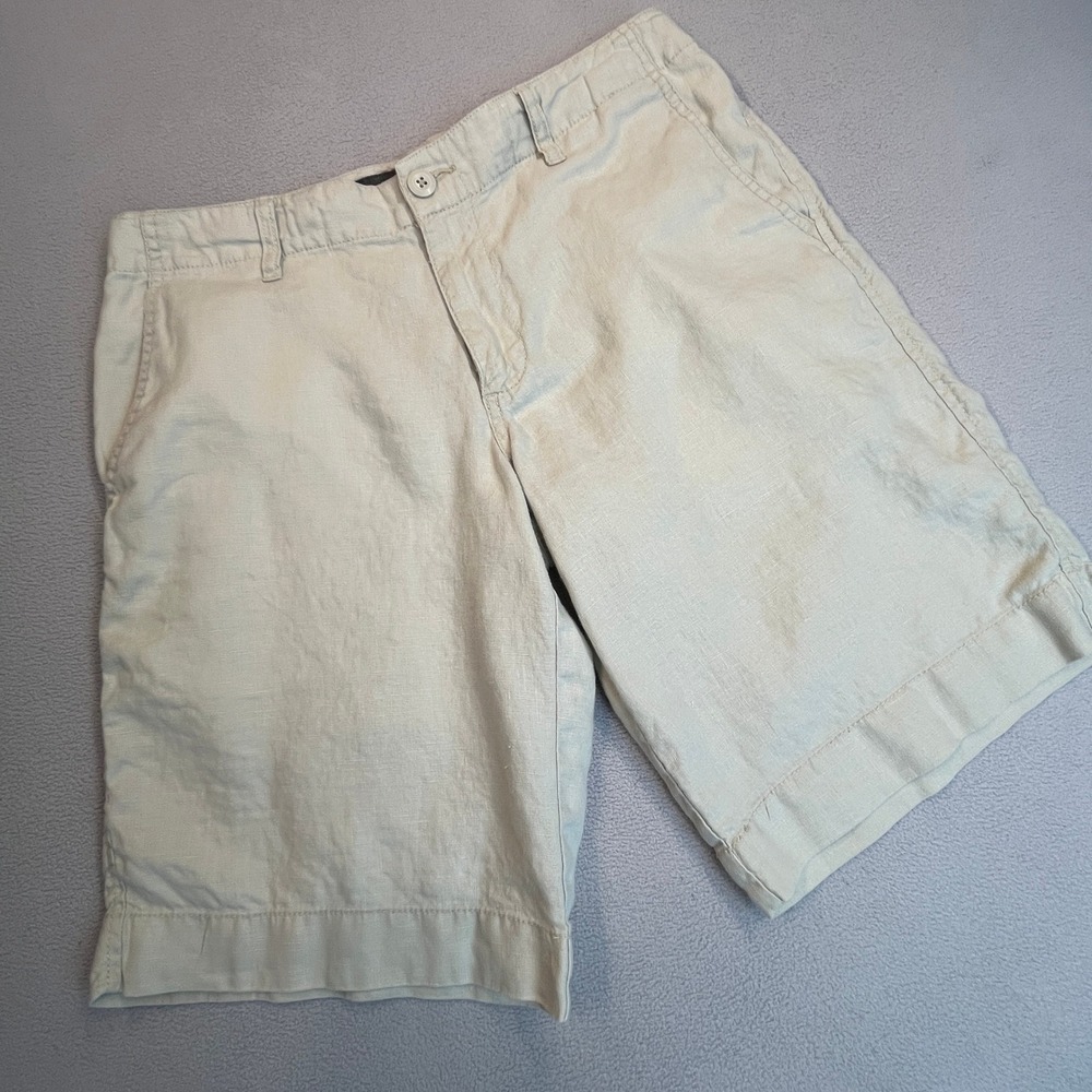 Mens Beige Linen Blend Flat Front Casual Shorts Khaki Size 32
